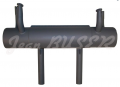 Steel exhaust muffler with dual exhaust pipes, 356 (50-55) + 356 A T-1- (56-57)